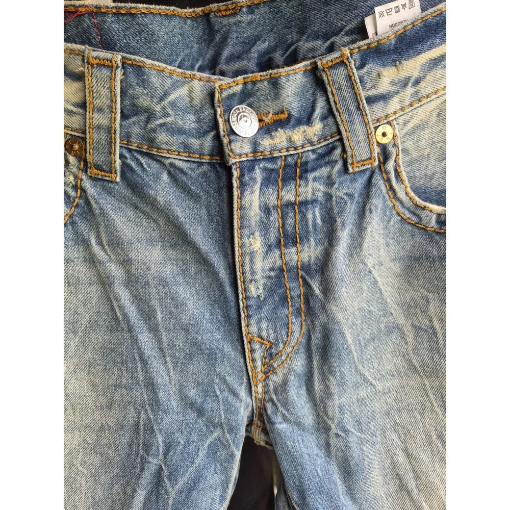 True Religion Straight Flap‎ Big T Jean Distress Destroyed Boho 33 Y2K
